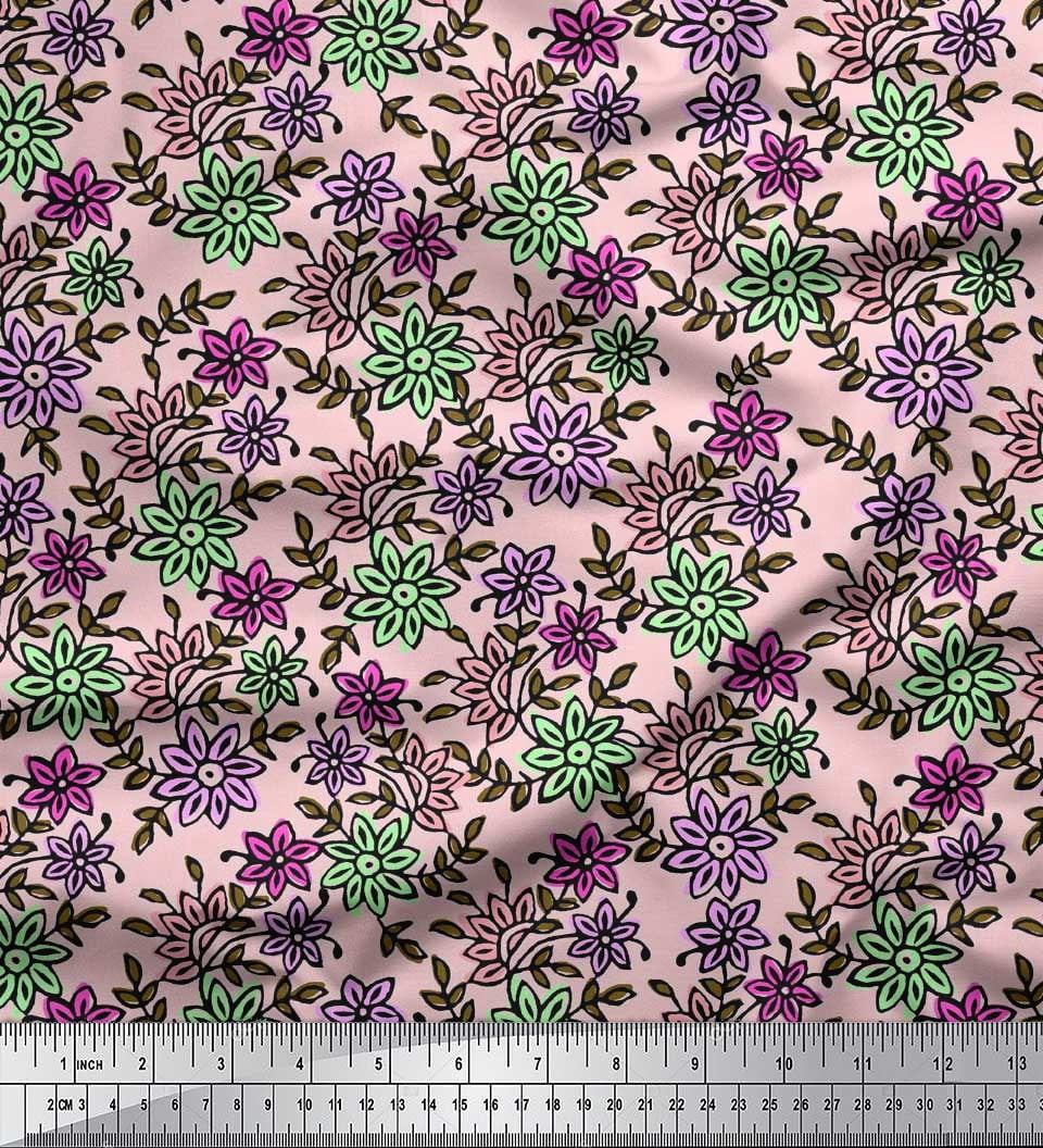 Soimoi Rayon Fabric Leaves & Floral Block Print Fabric by The Yard 42 Inch Wide