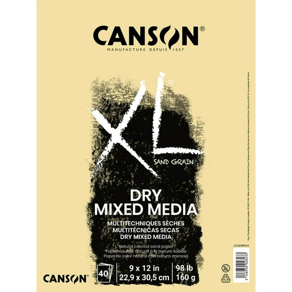 Canson XL Series Mixed Media Pad, Natural Tone, Foldover Binding, 10 Sheet, 9x12 inch, 1 Count