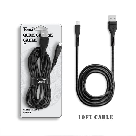 For Universal 10 Ft USB Braided Nylon Round Data Charger Micro V8 Cable Black price history on PriceWatchPro