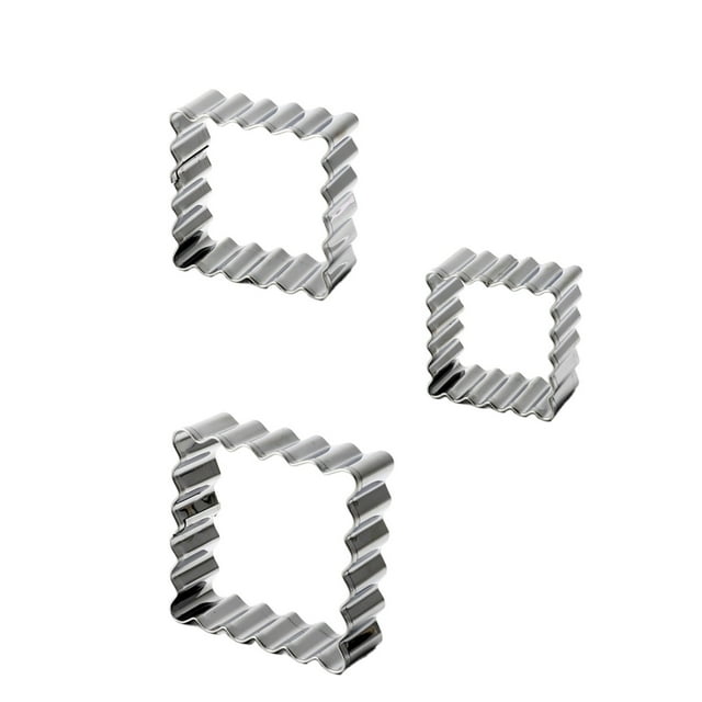 Piwvid 3-Piece Rectangle Scalloped Edge Cookie Cutter Set, 0.8 Inch Fluted Edge Stainless Steel Cutters for Geometric Frame Plaque Cookies and Fondant Moulds