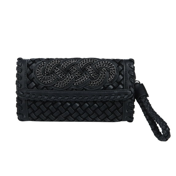 Premium PU Leather Solid Interlace Braided Clutch Bag Wristlet
