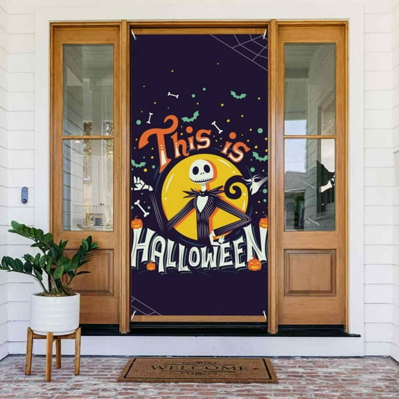 Door Cover Decoration The Nightmare Before Christmas Hanging Banner Backdrop Tapestry Outdoor Party Decor 72.8 x 35.4 Inch