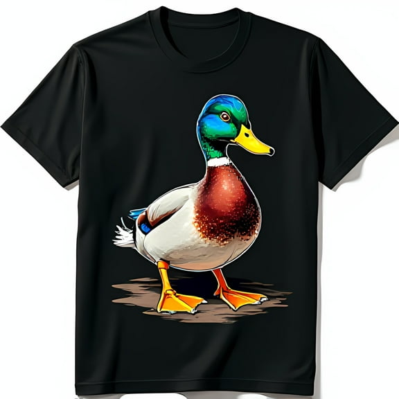Black T-Shirt with Mallard Graphic Vibrant Green Head & Bill Design