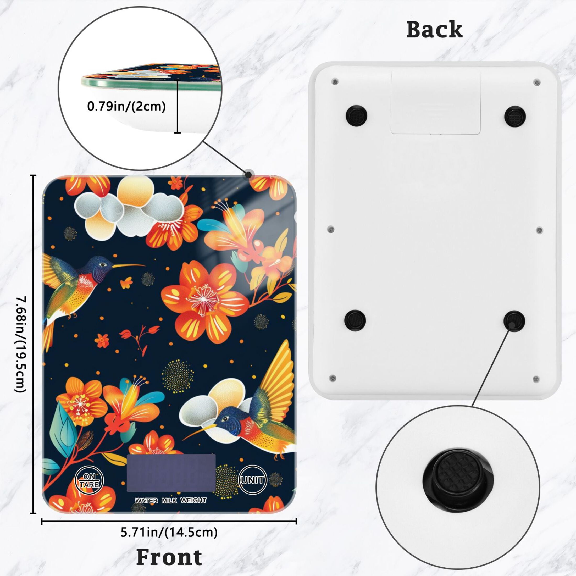 Birds with Flowers Food Scale Digital Kitchen Scale Waterproof Tempered Glass Tare Function 11 lb for Baking Cooking Meal Prep