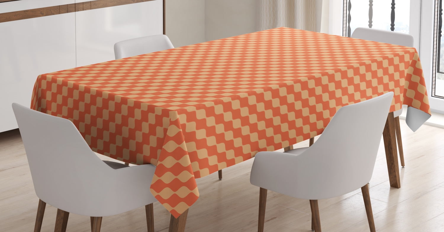 Orange Tablecloth, Abstract Repeating Diagonal Wavy Line Pattern Retro
