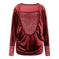 thumbnail image 4 of Otntypg Women's Sequin Tops Casual Patchwork Cowl Neck Ruched Stretch Long Sleeve Tunic Blouse Shining Glitter Pullover Top Trendy Party/Business Outfit Clothes Wine L, 4 of 9