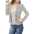thumbnail image 4 of INSPIRE CHIC Women's Notched Lapel Long Sleeves Button Striped Blazer S White, 4 of 7