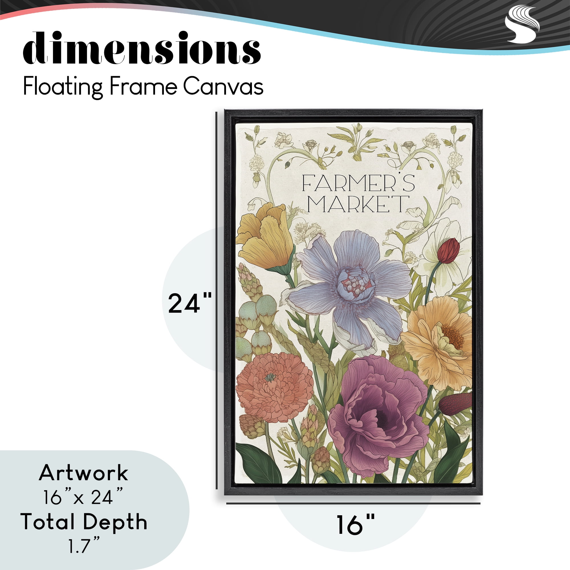 Vintage Farmer's Market Garden Black Framed Floater Canvas Wall Art, design by Sasha