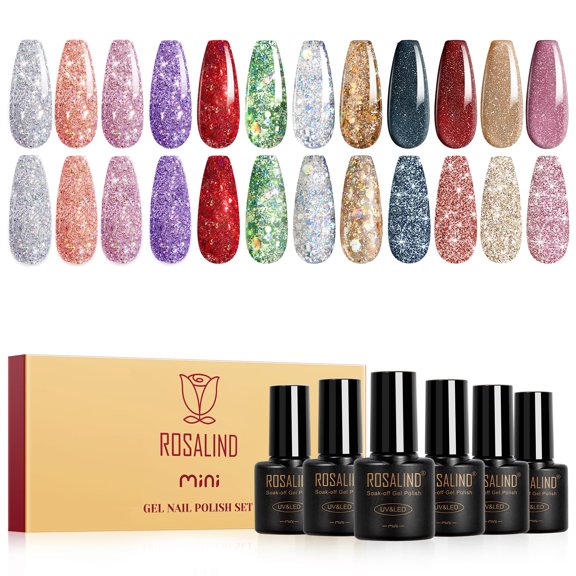 Set de Esmaltes en Gel con Brillo ROSALIND 12 Colores 5ml