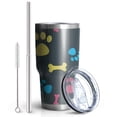 thumbnail image 2 of 30oz Cool Pet Background Dog Paw Tumblers Stainless Steel Tumbler with Lid and Straw,Vacuum Insulated Double Wall Travel Tumbler Cups Mug with Cleaning Brush for Coffee,Tea, 2 of 7