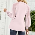 thumbnail image 4 of Blusa de camisa de retazos de encaje informal sólida de manga larga con cuello en V para mujer a la moda Fridja  czfsfas5251, 4 of 8