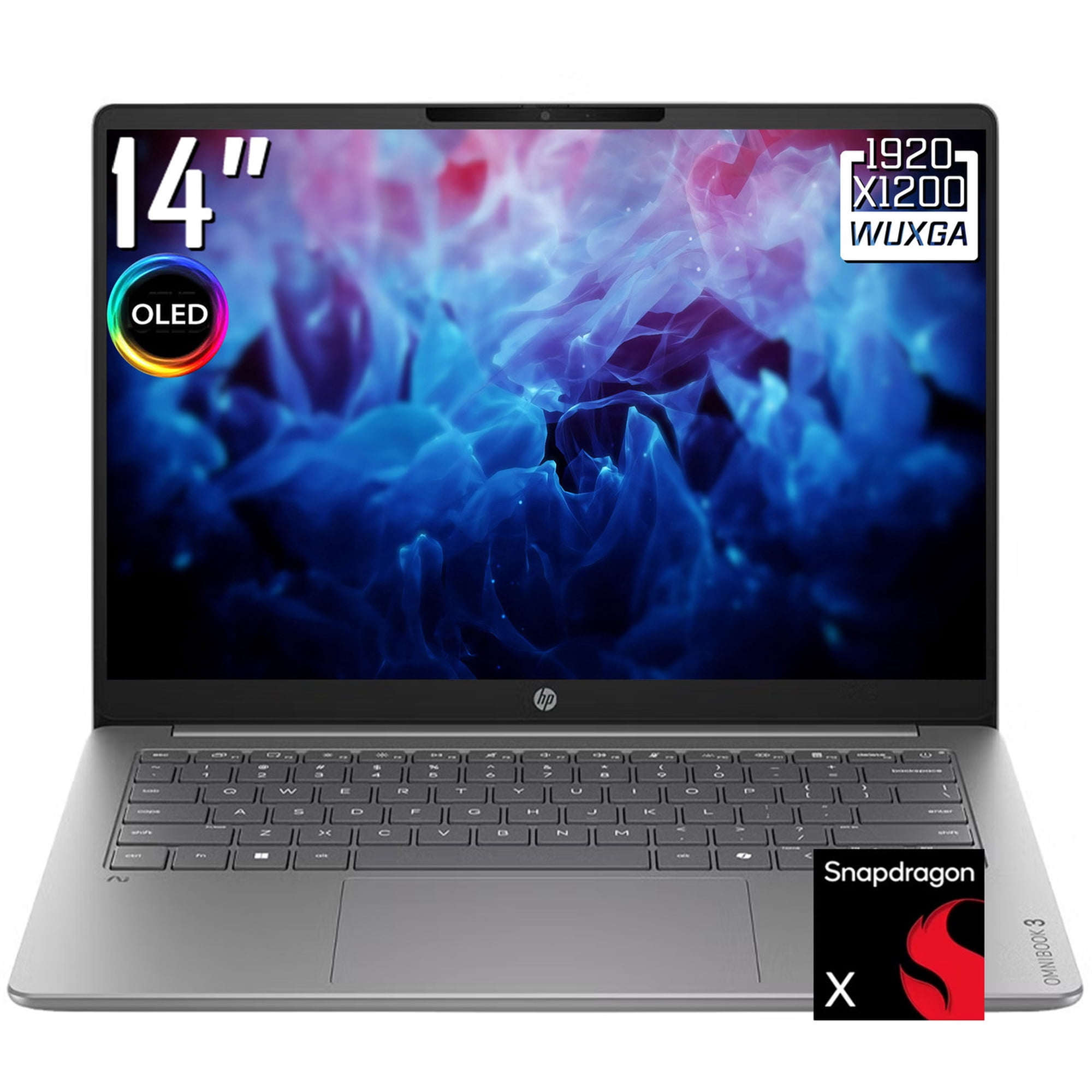 HP OmniBook 3 AI Laptop, 14" 2K 1920 x 1200 OLED Display, Snapdragon X X1-26-100, FHD IR Webcam, Wi-Fi 6E, Backlit Keyboard, Windows 11 Home (16GB DDR5 RAM - 256GB SSD)