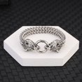 thumbnail image 5 of Pulsera con dijes de animales punk, pulsera de cadena de acero inoxidable para hombres, joyería (tamaño: 19cm, Color : Plata), 5 of 5