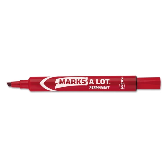 Avery Marks-A-Lot Permanent Markers Dozen, Chisel Point, Red, 12 Count