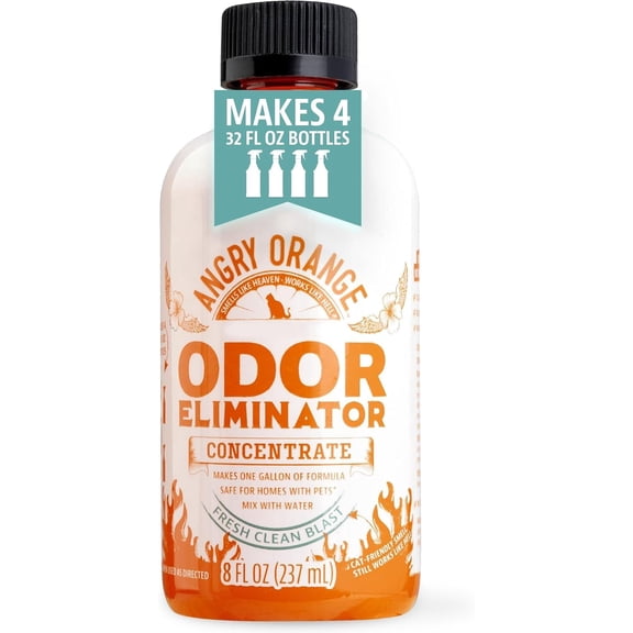 Angry Orange Pet Odor Eliminator Concentrate for Cat Urine and Smells - Fresh Scent - 8 oz (Makes 128 oz of Cleaner)