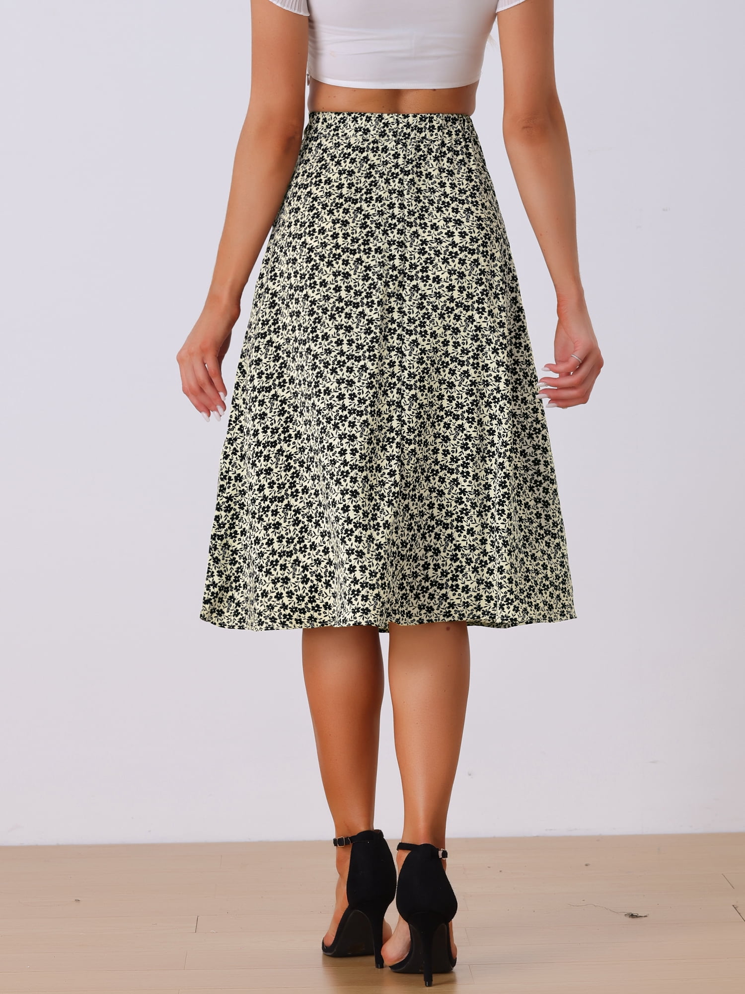 DARING DIVA Women's Floral Print A-Line Midi Skirt Skirts XL Apricot Black