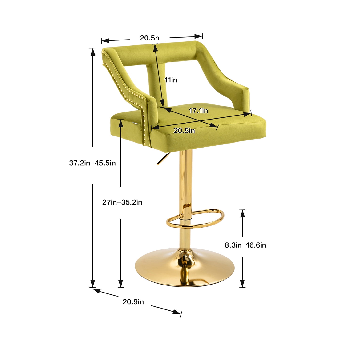Kepooman Counter Height Bar Stools, Swivel Adjustable Barstools with Back, Set of 1, Green Kepooman Counter Height Bar Stools, Swivel Adjustable Barstools with Back, Set of 1, Green