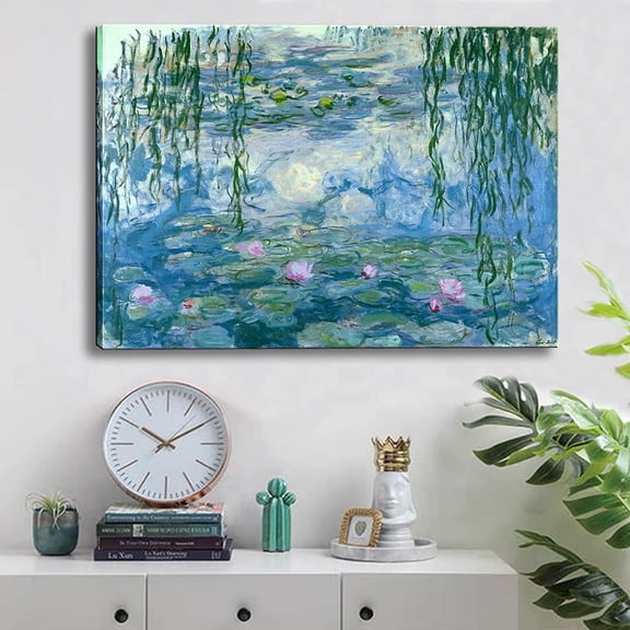 Claude Monet Canvas Wall Art - Water Lilies Classic Artwork Picture Print with Framed Painting for Home Office Wall Decor- Posters & Prints