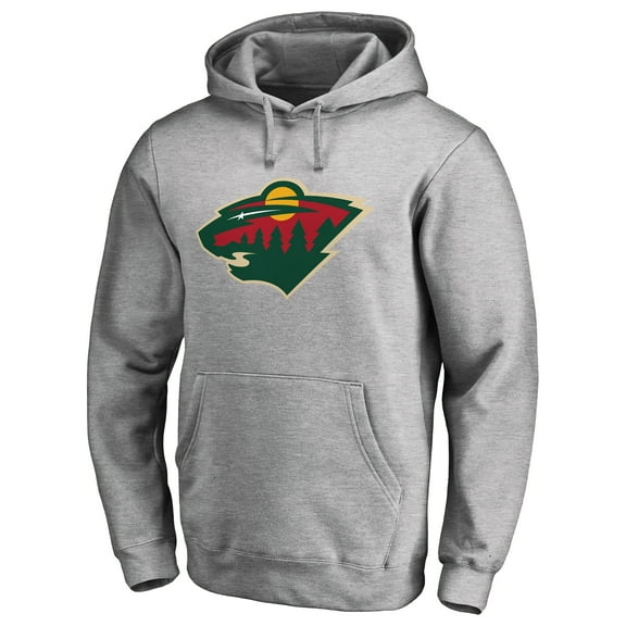 Men's Heather Gray Minnesota Wild Primary Team Logo Fleece Fitted Pullover Hoodie