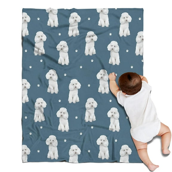 Poodle Dog and Footprint Blanket,Comfortable Soft Flannel Throw Blanket,All Season,Warm Lightweight Blankets for Sofa Bed Couch Living Room Chair,30"x40"(80x100cm)