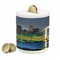 thumbnail image 1 of Landscape Piggy Bank, Tokyo Skyline with Tokyo Tower and Rainbow Bridge Tokyo Japan Night Scenery View, Ceramic Coin Bank Money Box for Cash Saving, 3.6" X 3.2", Green Navy, by Ambesonne, 1 of 4