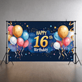 thumbnail image 6 of Happy 16th Birthday Themed Background Banner with Balloons Stars and Cakes for Birthday Party Decorations Photography Props Party Supplies Decor Backdrop, 6 of 8