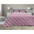 thumbnail image 1 of Abstract Comforter & Sham Bedding Set, Hearts Flower Petals on Square Striped Background Girls Image, 3 pcs Duvet Set Microfiber Filling Quilt, 5 Sizes, Pale Pink and Magenta, by Ambesonne, 1 of 4