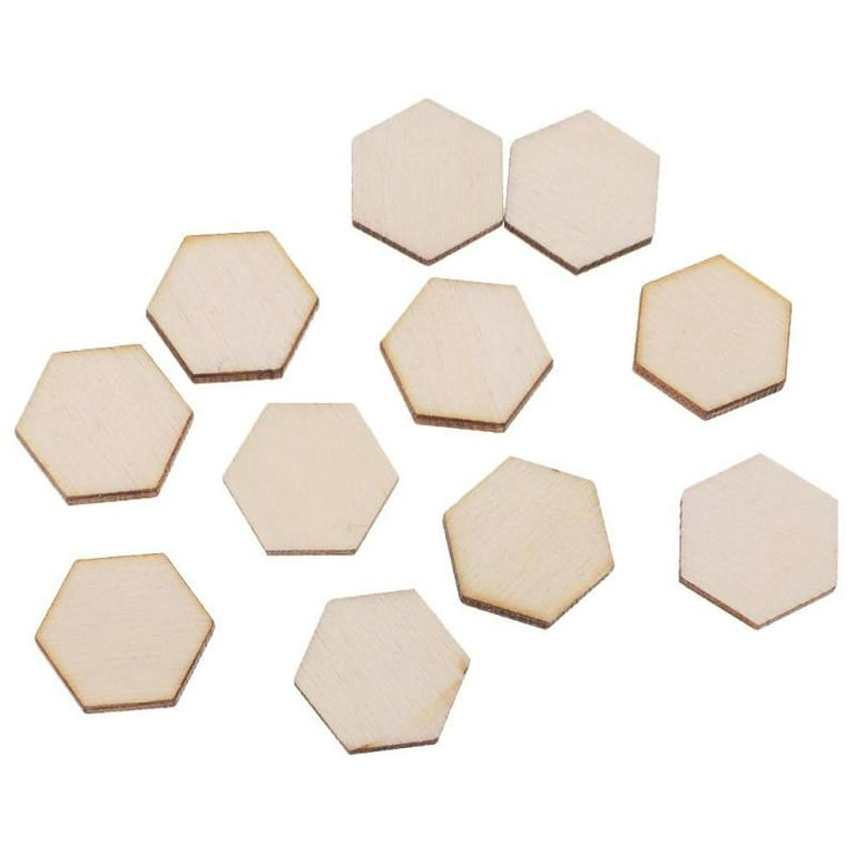 Healifty 25Pcs Unfinished Wood Cutout Shapes Hexagon Shape Wooden Slices  Blank Name Tags with Hole Gift Tags for Party Wedding Home Decoration (9  cm)