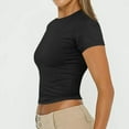 thumbnail image 6 of LISTHA Womens Summer Crop Tops Short Sleeve Going Out Workout Crew Neck Cropped T Shirts Basic Summer Tight Tees Black L, 6 of 7