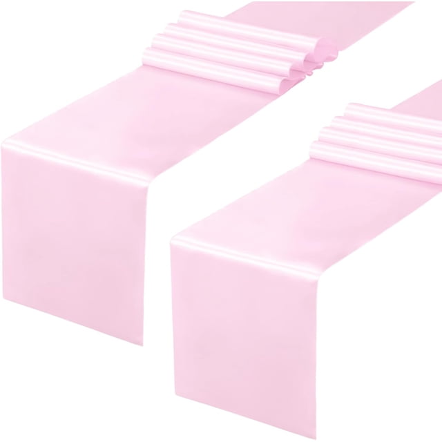 Horbaunal 2 Pack Light Pink Satin Table Runner 12 x 108 Inch, Smooth Table Runners for Wedding Banquets Birthday Party