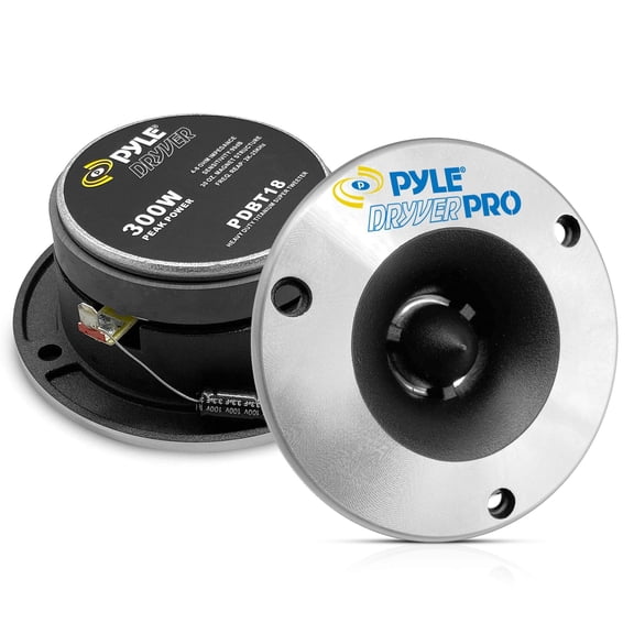 Pyle 3.75'' Titanium Horn Tweeter Pair - Aluminum Bullet Diamond Chrome Cutting Finish w/ 300 Watt Peak 20 oz Magnet Structure 2kHz - 25kHz Frequency Response 4 Ohm & 1" Kapton Voice Coil PDBT18