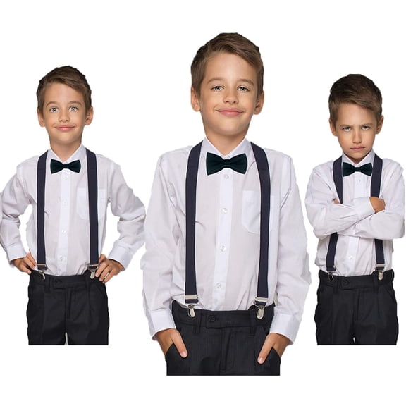 Kids Adjustable Elastic Y Back Suspenders with 3 Clips 55cm 65cm Stretchable Waistband for Boys Girls Black