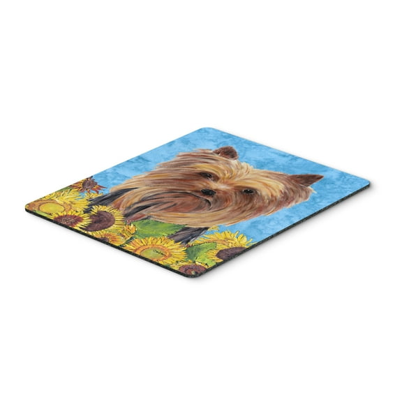 Yorkie in Summer Flowers Mouse Pad Hot Pad or Trivet