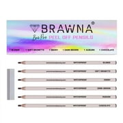 Brawna 6 Pack Brow Pro Peel Off Pencils with Sharpener - Waterproof Mapping Pencils - Light Medium Dark Brown