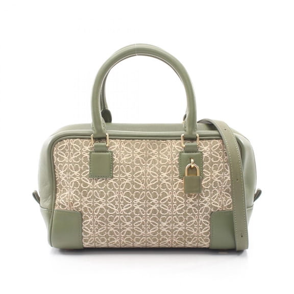 Pre-Owned Loewe Amazona 23 Repeat 2-Way Handbag, Canvas and Leather, Women's, Khaki/White