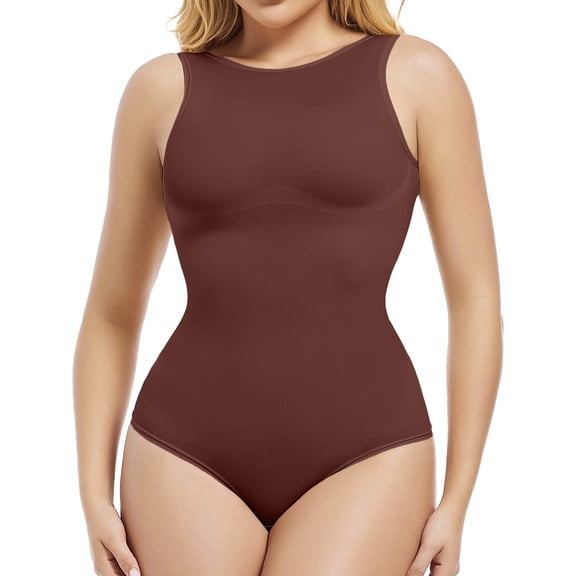 ANYFIT WEAR Backless Crew Neck Thong Bodysuit Shapewear for Women Full Body Shaper Tummy Control Butt Lifting Seamless Slimming Tank Top