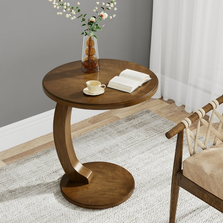 Tribesigns C Shaped End Table Mid Century Wooden Round Side Table for Living Room Bedroom Dark Brown Size 1 PC