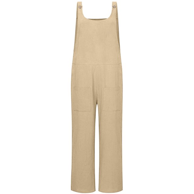 Monos Para Mujer, Monos Sin Mangas Con Cuello En Forma De U De Color SóLido Con Bolsillos XBTCLXEBCO Caqui Claro;XXL