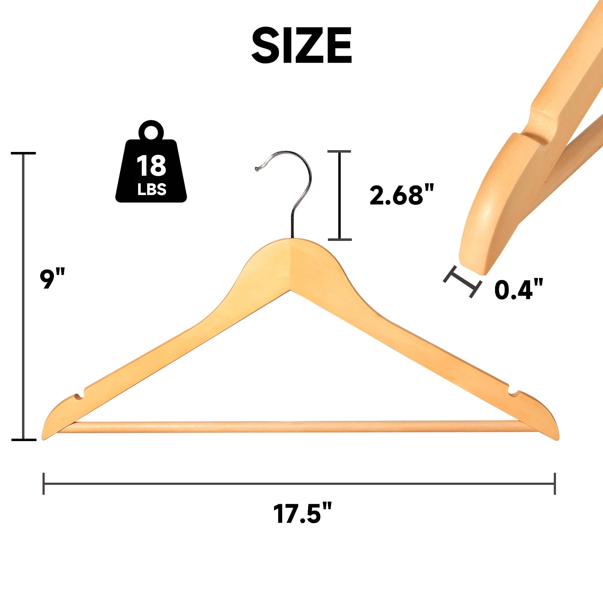 BP4U 12-Pack Premium Wooden Clothes Hangers with Clips, Solid Wood Skirt/Pant Hangers with Adjustable Clips for Suits, Dresses, Coats, Jackets, Trousers(Natural Wood)
