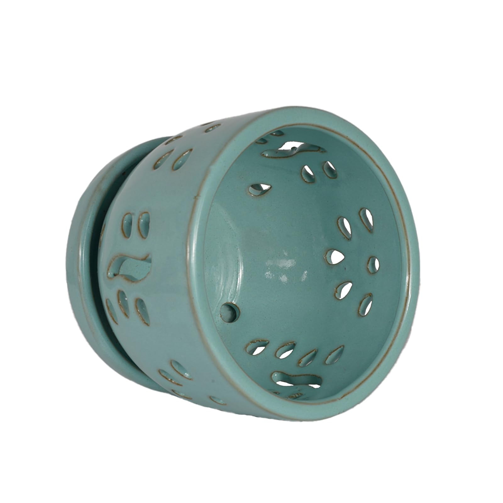 W&W Orchid Pot, Round, Blue Ceramic, 5.8 x 5.8 x 4.45 Inches, with Air Vents