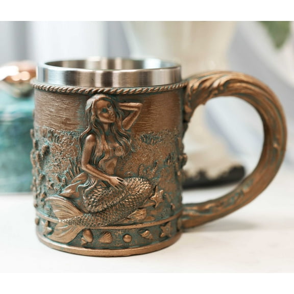 Rustic Nautical Ocean Coral Reef Mermaid With Sea Stars Shells Coffee Tea Mug