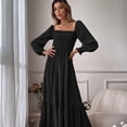 thumbnail image 4 of Vestido de mujer con escote cuadrado, manga larga, volantes, vestidos casuales largos, vestidos de fiesta de cóctel de cintura alta, 4 of 6