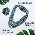 thumbnail image 3 of Handmade Seed Bead Necklace & Bracelet Set - Turquoise Boho Jewelry Women - Layered Multi Strand Beaded Statement Jewelry w/ Wooden Clasp - Necklace  18" - Strechable Bracelet Christmas Gifts, 3 of 7
