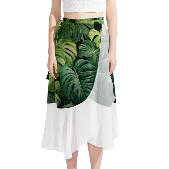 Tropical Plants Chic Chiffon Women's Beach Dress and Skirt Set for Sunny Days