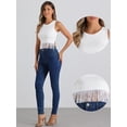thumbnail image 2 of DARING DIVA Women's Ribbed Knit Tank Crew Neck Crop Tassel Trim Vest XS White, 2 of 6
