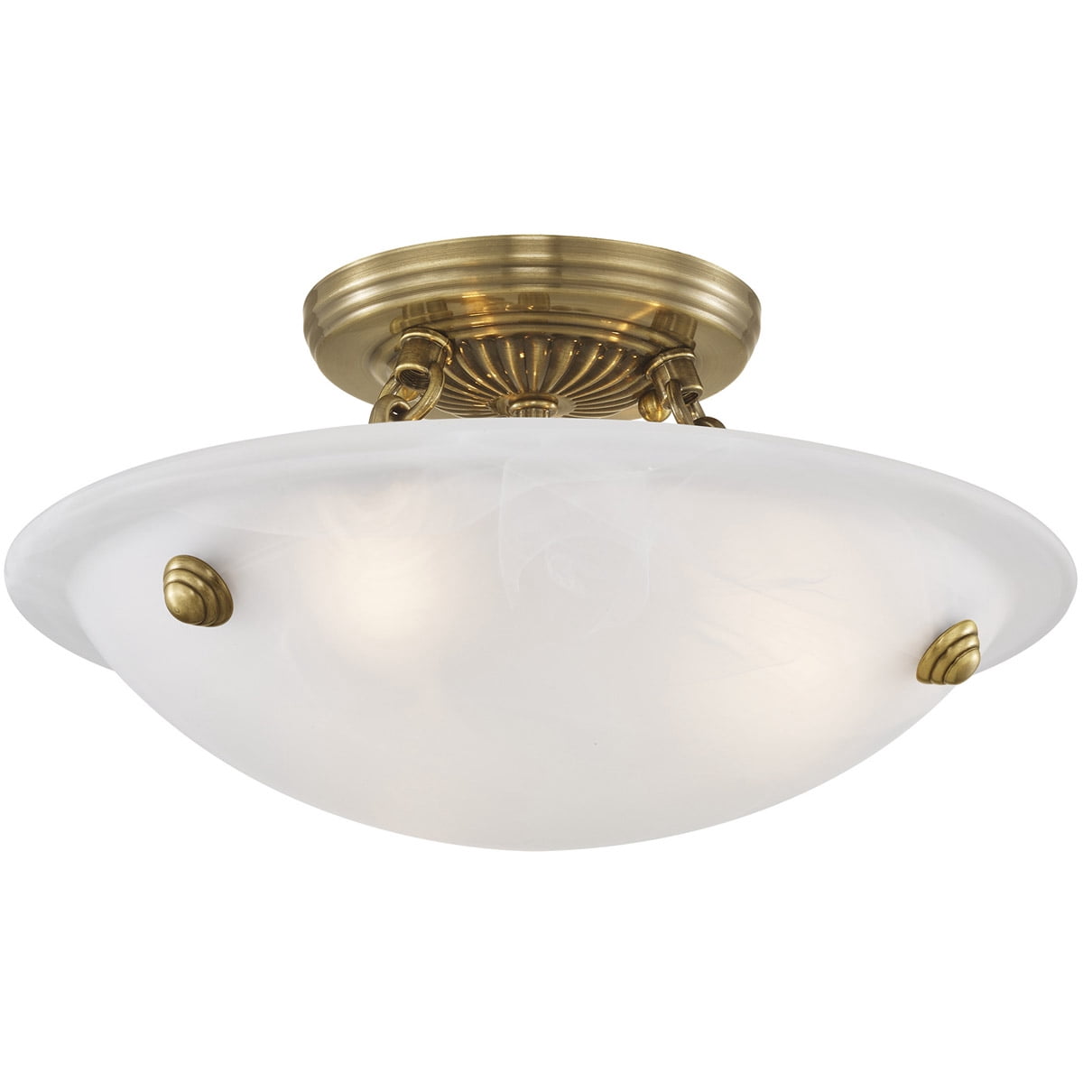 3 Light Antique Brass Ceiling Light fixture with White Alabaster Glass Shade
