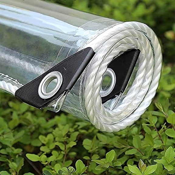 VAETTLO Clear Vinyl Tarp 3.3 x 6.6 ft, 0.35mm Waterproof Transparent PVC Cover with Grommets for Patio Greenhouse Garden, with Rope
