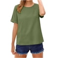 thumbnail image 5 of New Plus Size Tops for Womens Summer Fashion Solid Color Long-sleeved Round Neck Button Cuff Open Pullover T-shirt, 5 of 9
