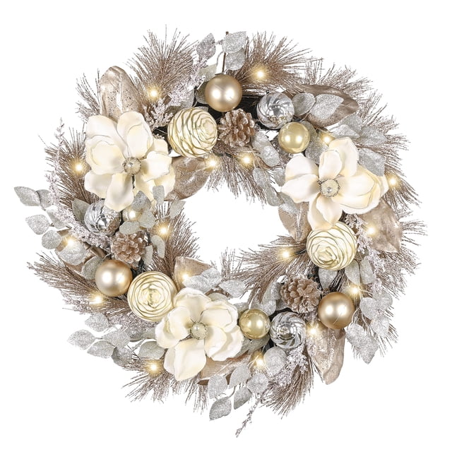 Corona navideña Valery Madelyn de 60 cm, preiluminada, con luces y adornos