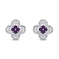 thumbnail image 2 of AFFY 1/5 Cttw Round Cut Natural Diamond & Simulated Amethyst Clover Studs Earrings In 14K White Gold Over Sterling Silver, 2 of 2